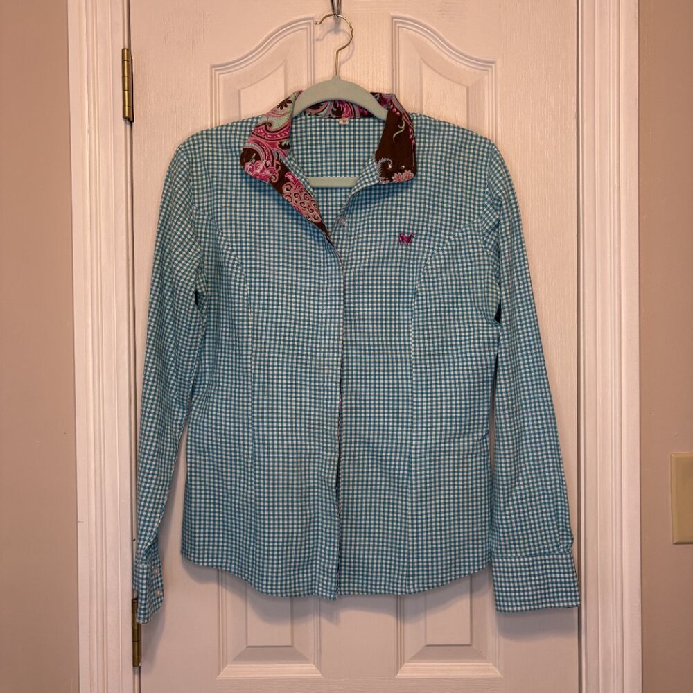 Middy N Me Button Up Gingham Equestrian Style Top Women Size 10